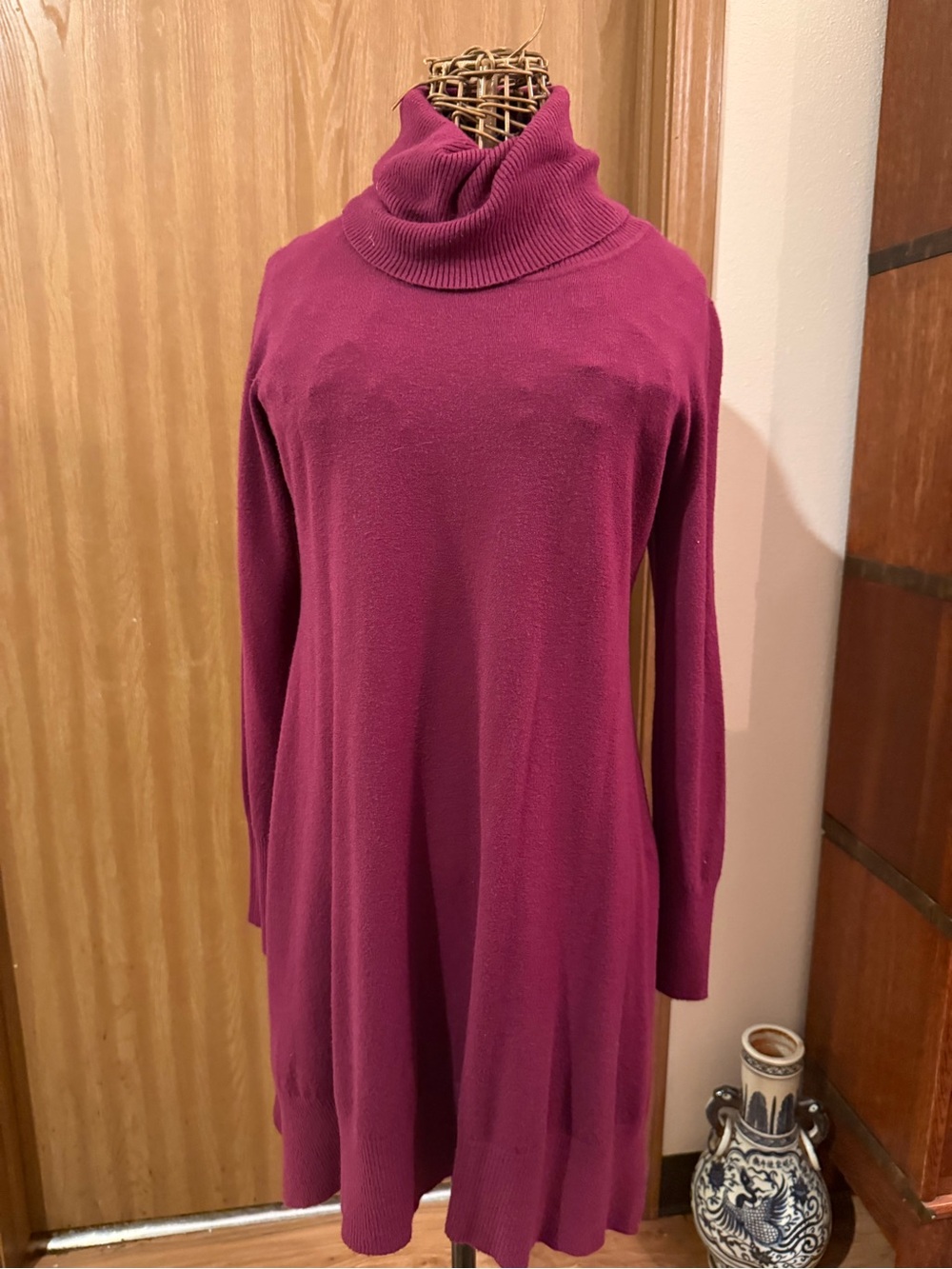 Patrizia Luca Deep Magenta Turtleneck Sweater Dress